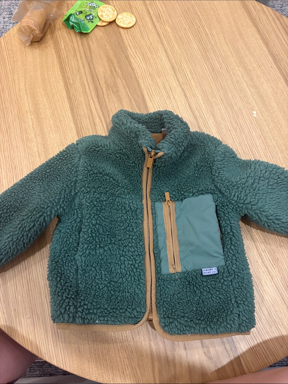 Zara Kids Green Sherpa Fleece Jacket with Chest Pocket